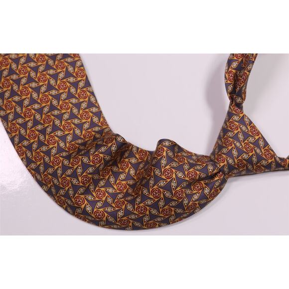 Hermes Other - Hermes 7939 MA Blue Gold Red Geometric Print Silk Necktie Tie